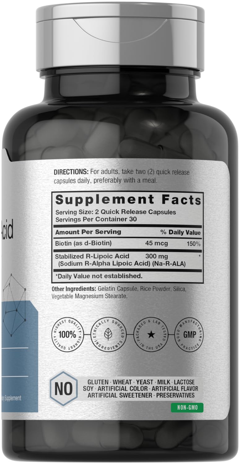 Horbäach Stabilized R-Lipoic Acid 300mg capsules shown for quick, convenient daily use.