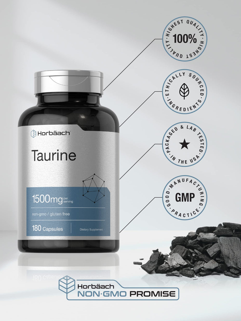 Top view of Horbäach Taurine 1500mg bottle cap