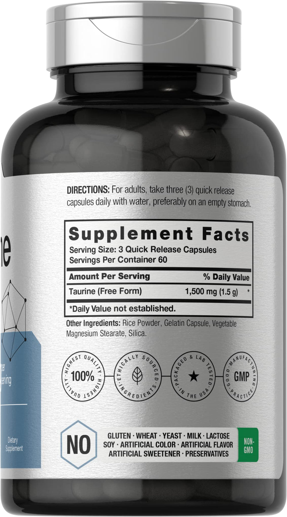 Close-up of Horbäach Taurine capsules showcasing quick-release design