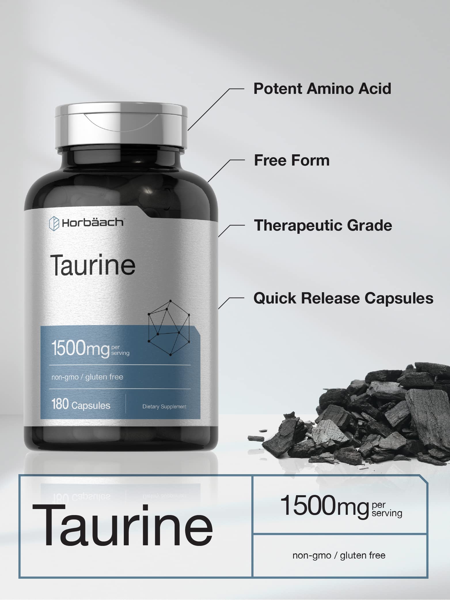 Horbäach Taurine 1500mg quick-release capsules for easy swallowing
