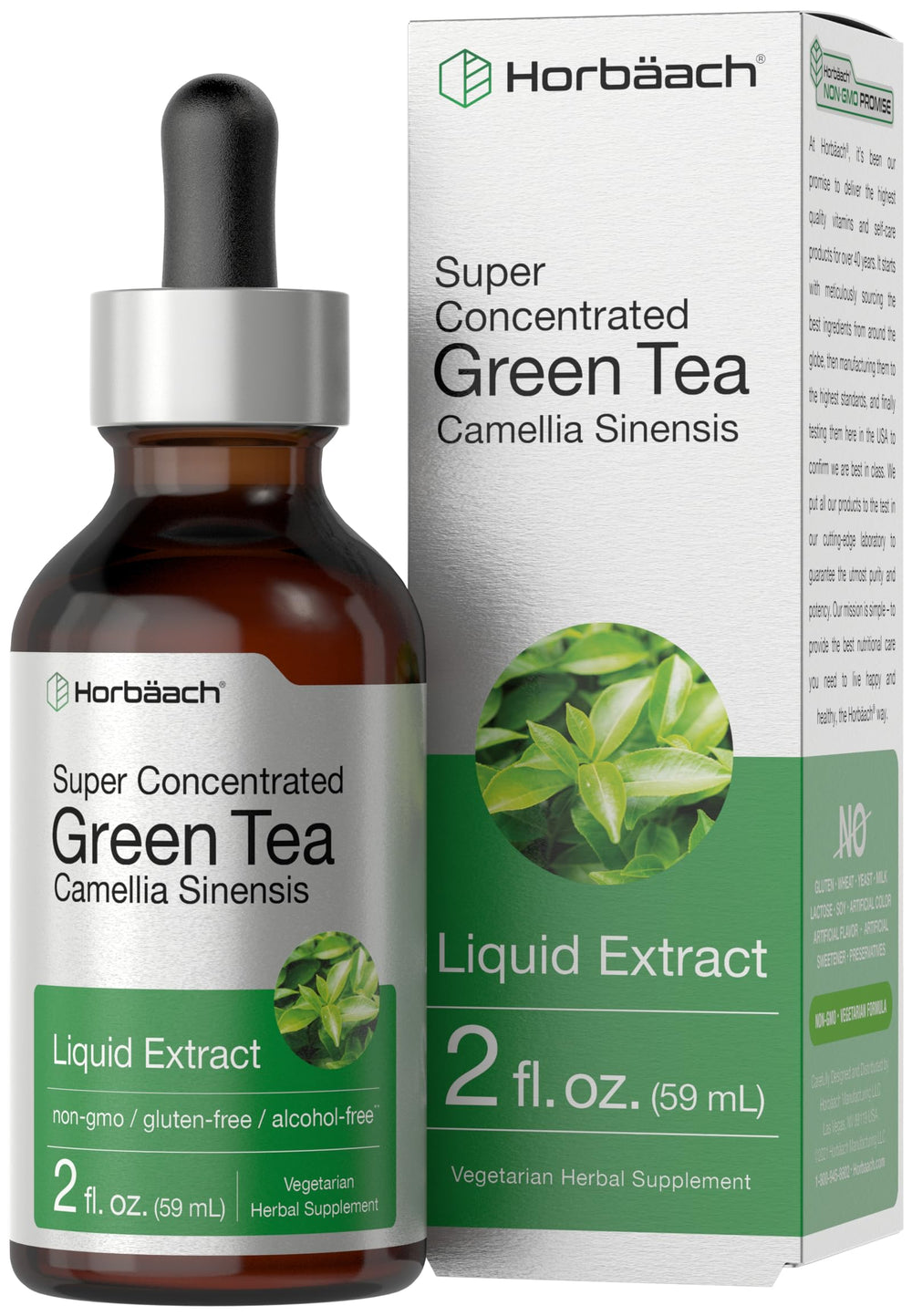 Horbäach Extracto de Té Verde Gotas en botella, ideal para mezclar en agua o batidos.