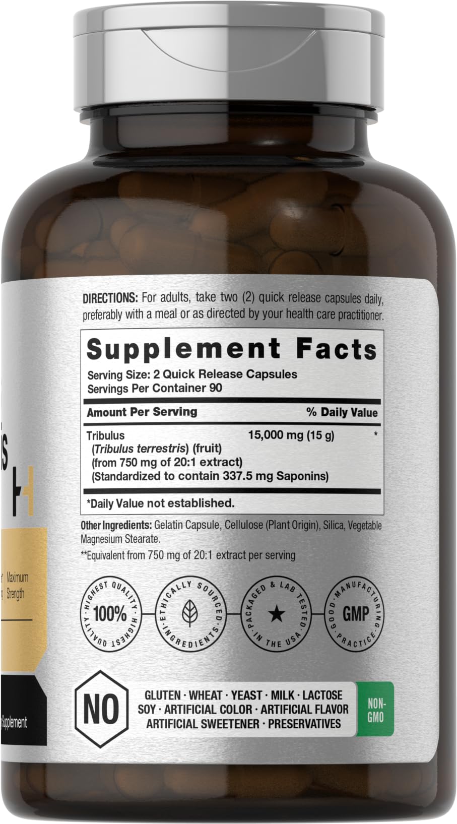 Horbaach Tribulus Terrestris bottle front view with label details.