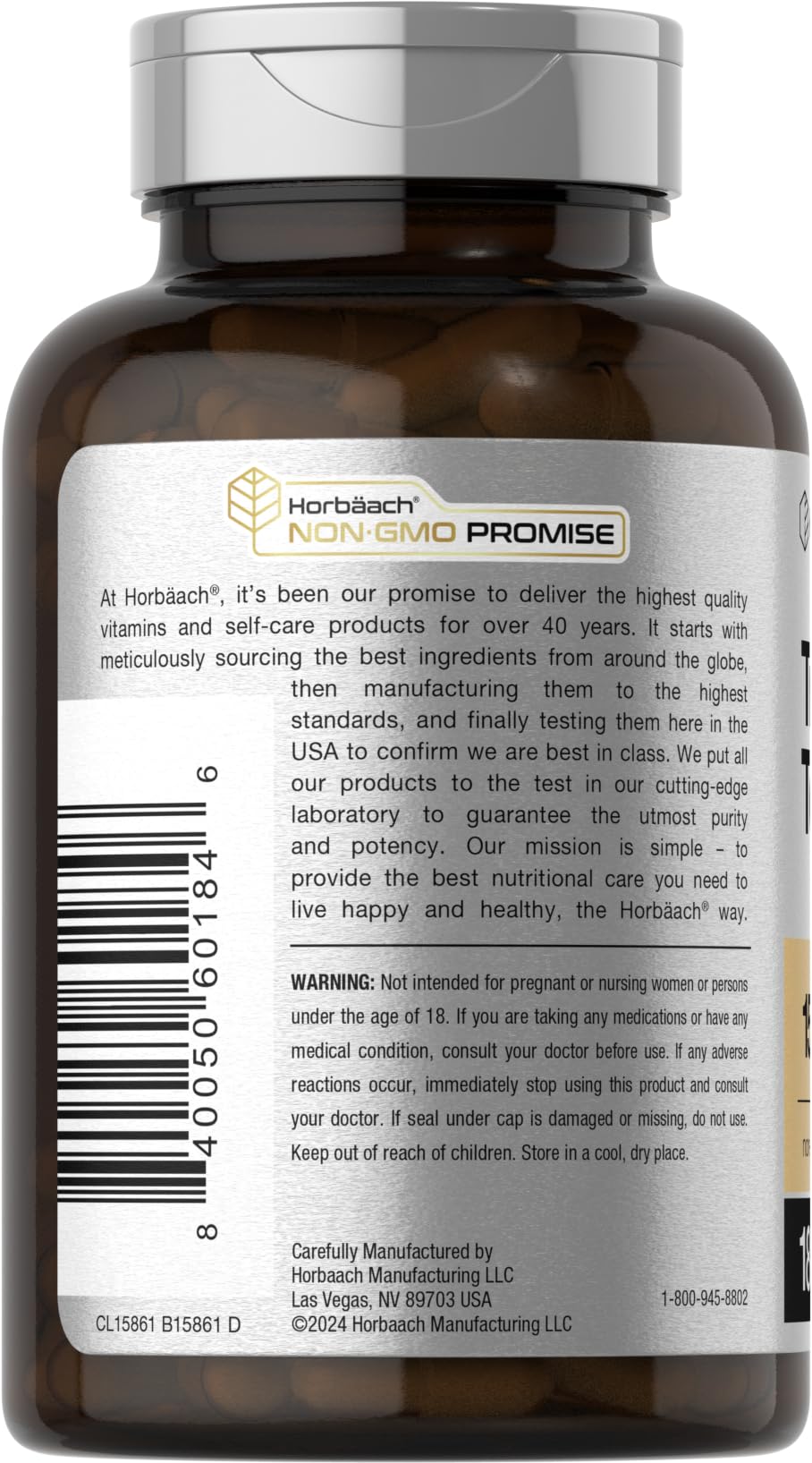Horbaach Tribulus Terrestris bottle side label showing ingredients.