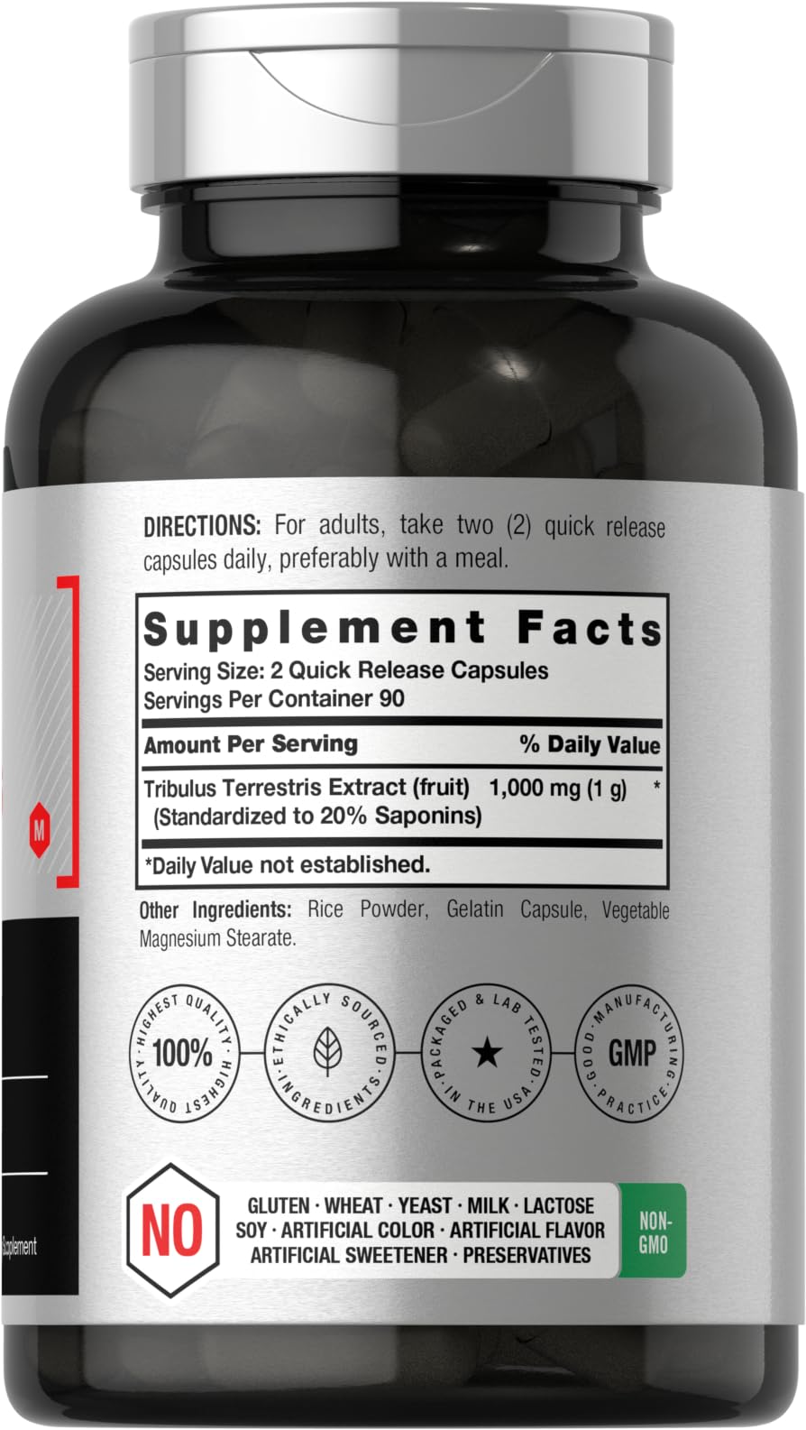 Horbaach Tribulus Terrestris capsules closeup, easy daily capsules.