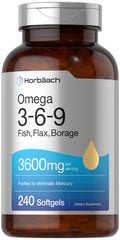 Horbäach Triple Omega 3-6-9 240 Softgels — From Fish, Flaxseed & Borage Oils | Non-GMO & Gluten Free