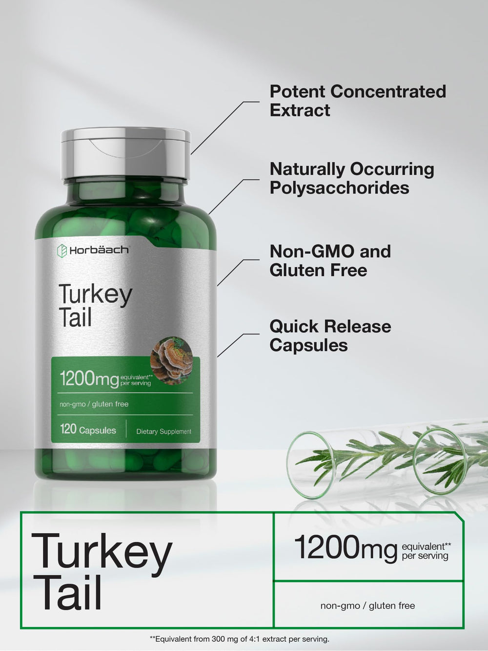 Horbaach Turkey Tail label detail highlighting gluten-free and non-GMO statements.