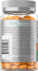 Horbäach turmeric-ginger gummies peach packaging conveys 120-count convenience.
