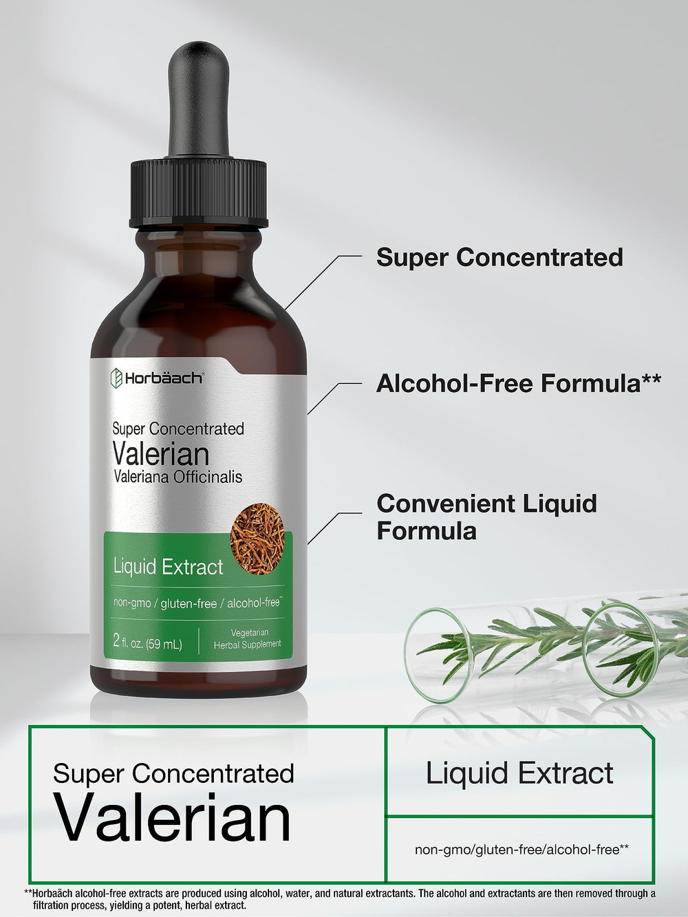 Horbäach valerian root botanicals on the label highlighting traditional bedtime use.
