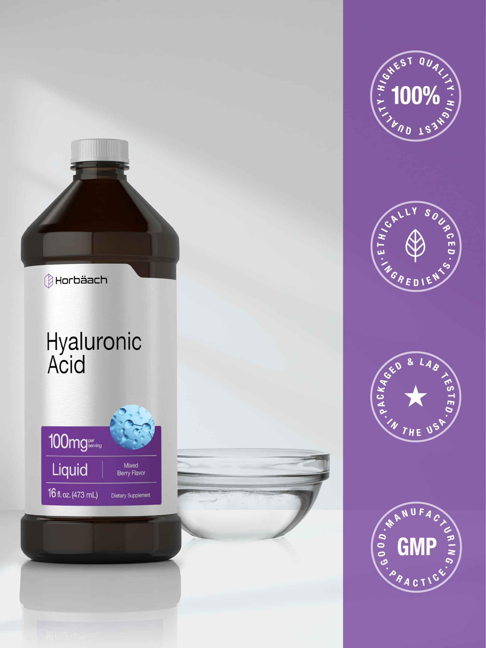 Horbäach vaso con líquido, muestra color y sabor del complemento.