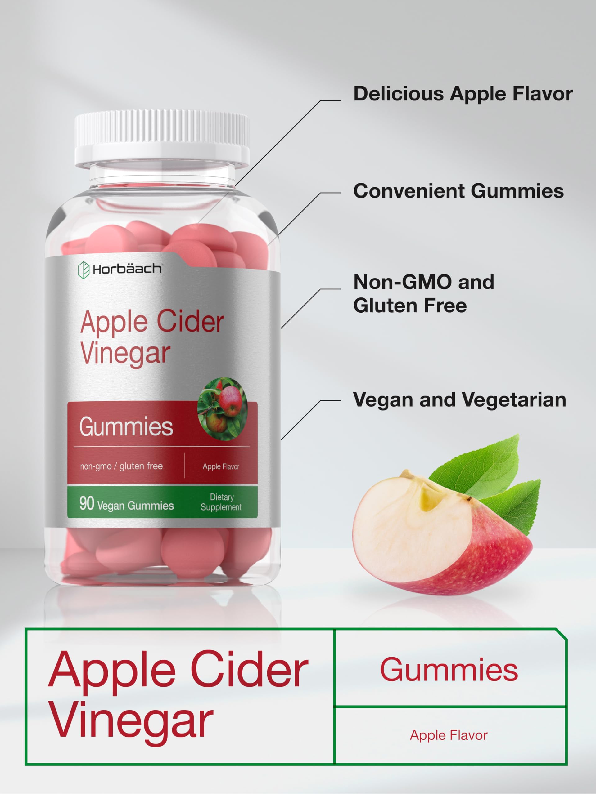 Horbäach Vegan Apple Cider Vinegar Gummies serving provides 400 mg per daily portion