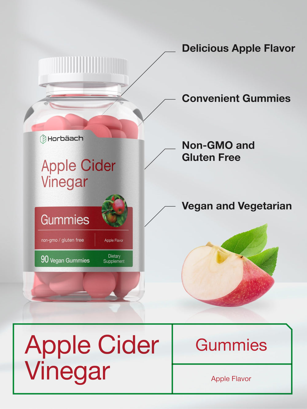 Horbäach Vegan Apple Cider Vinegar Gummies serving provides 400 mg per daily portion