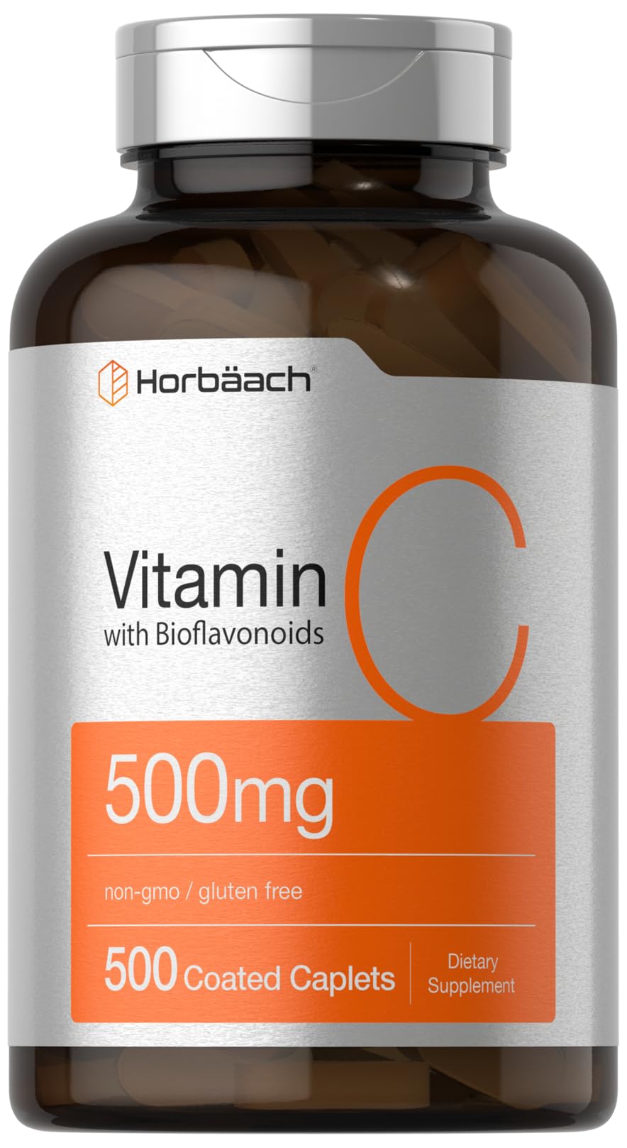 Horbäach Vitamin C 500mg bottle with coated caplets for daily routine.