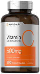Horbäach Vitamin C 500mg bottle with coated caplets for daily routine.
