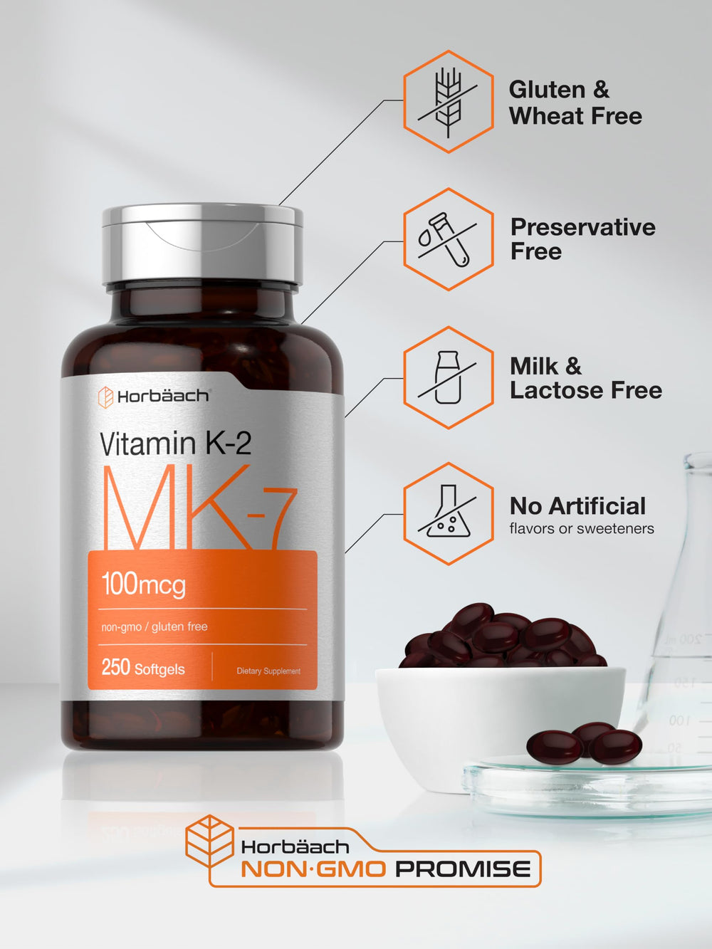 Horbäach Vitamin K2 MK7 bottle on table for daily routine