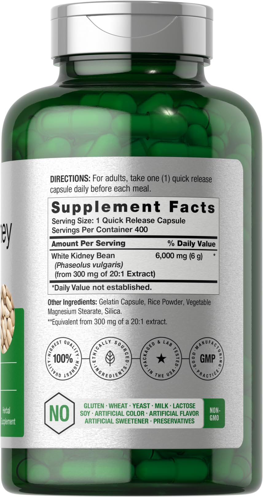 Close-up of Horbäach White Kidney Bean Extract capsules for easy dosing.
