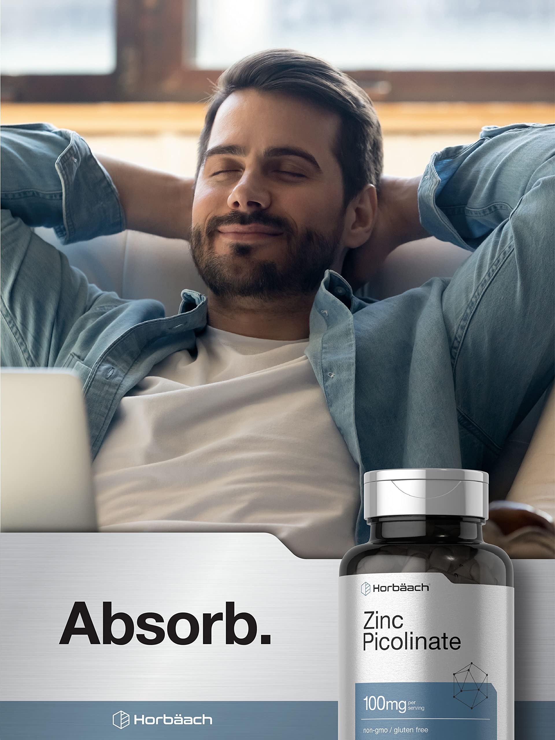 Horbäach Zinc Picolinate 100mg ingredient panel highlights purity