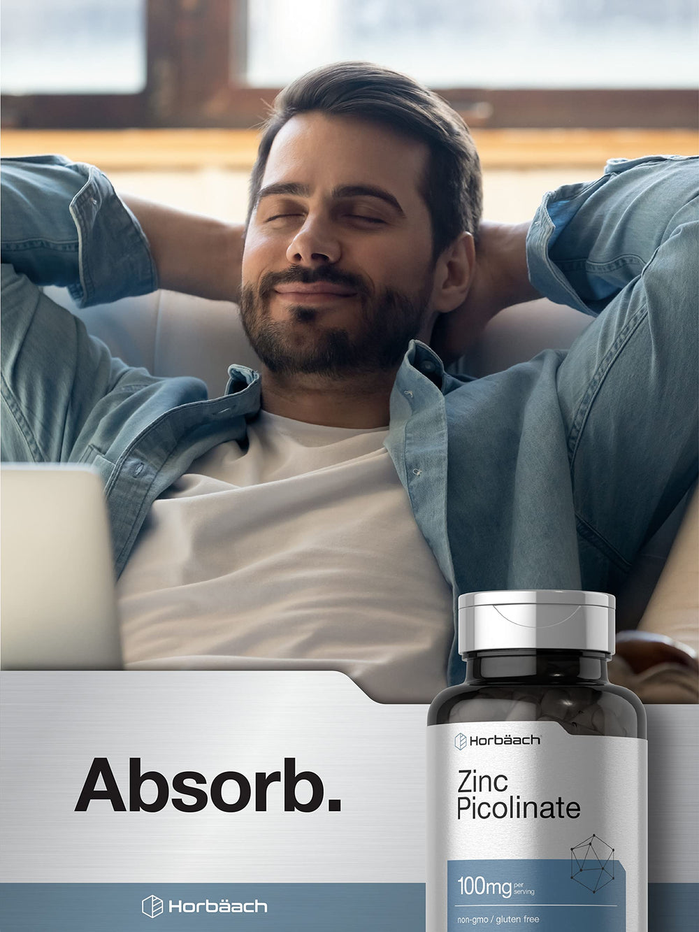 Horbäach Zinc Picolinate 100mg ingredient panel highlights purity