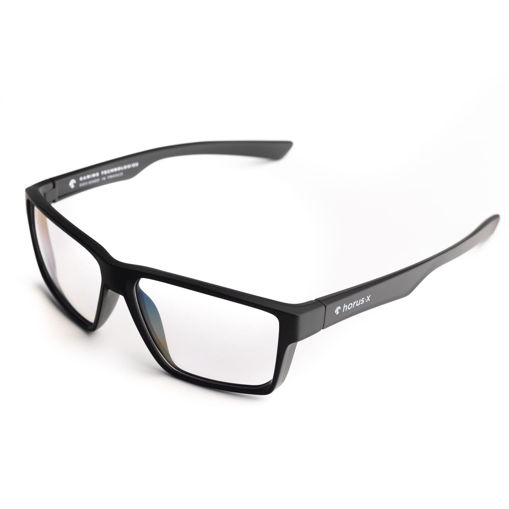 Horus X blue light glasses on desk reduce eye strain during long work sessions
