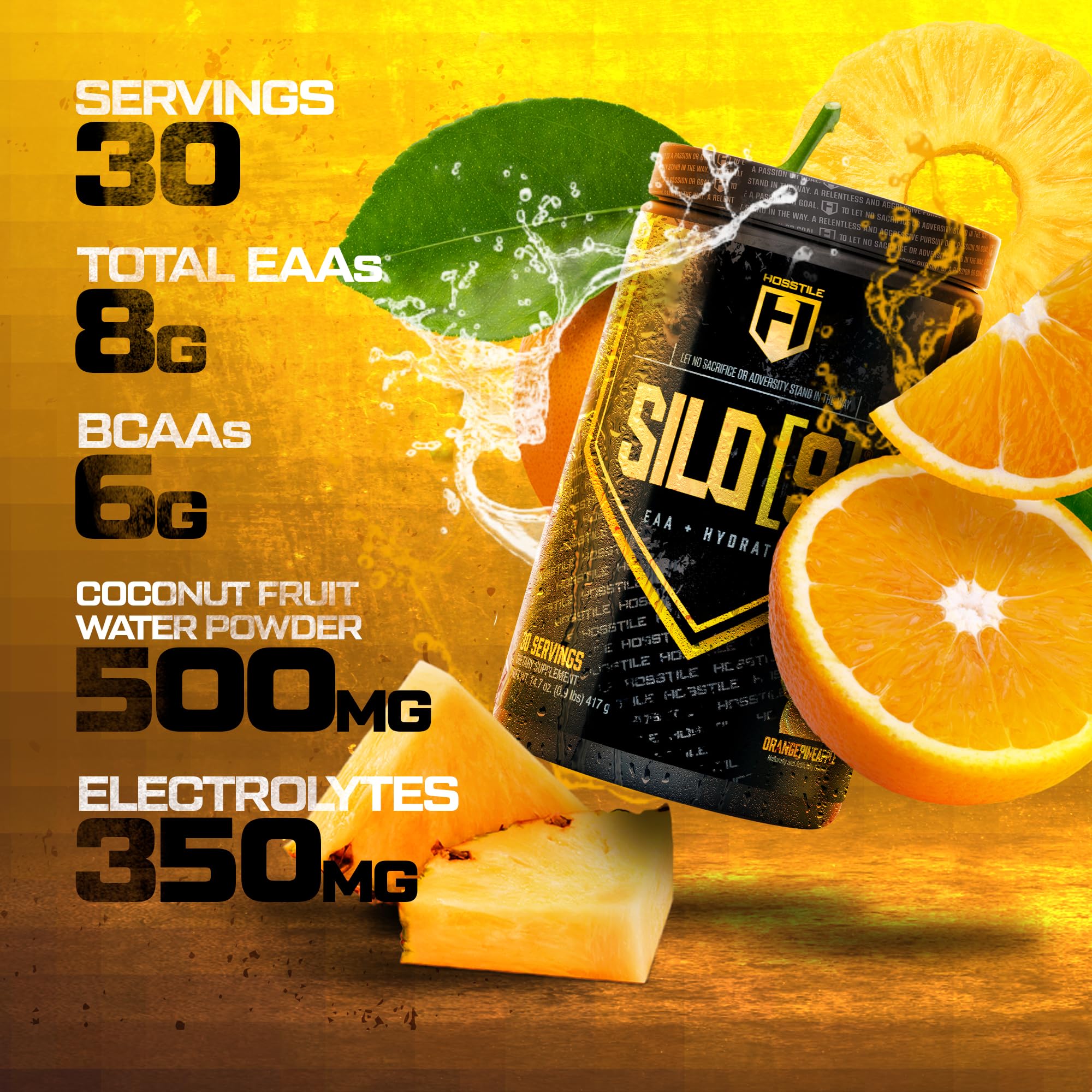HOSSTILE Silo9 coconut-water hydration electrolytes on the label.