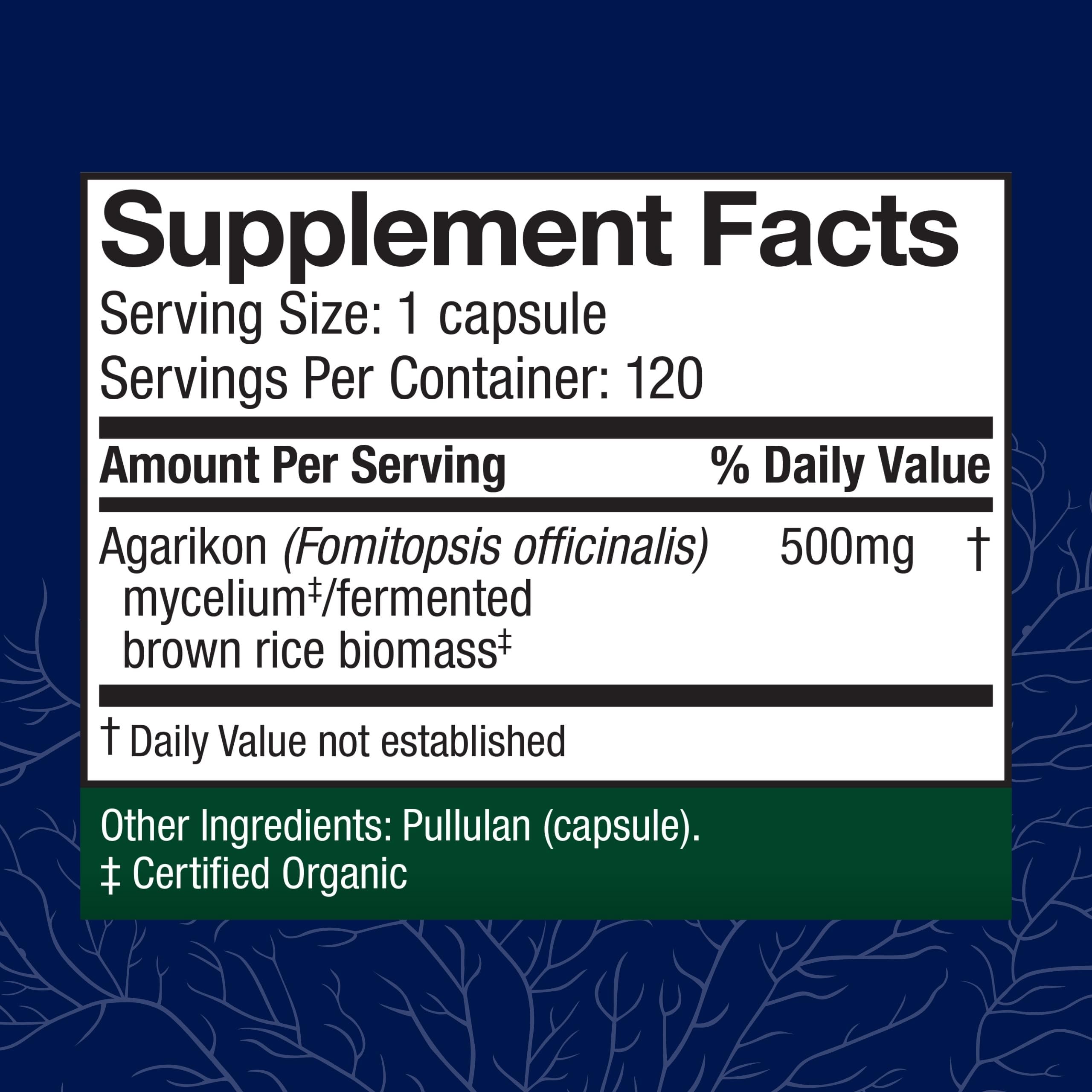Host Defense Agarikon capsules close-up highlights easy, on-the-go daily dosing for immune balance.