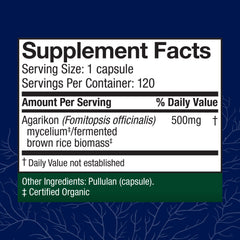 Host Defense Agarikon capsules close-up highlights easy, on-the-go daily dosing for immune balance.