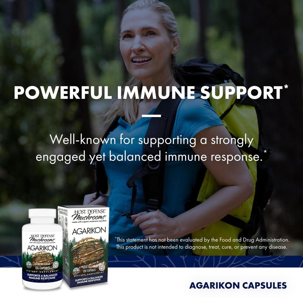 Host Defense Agarikon capsules organic brown rice-substrate notes reflect the cultivation method and quality.
