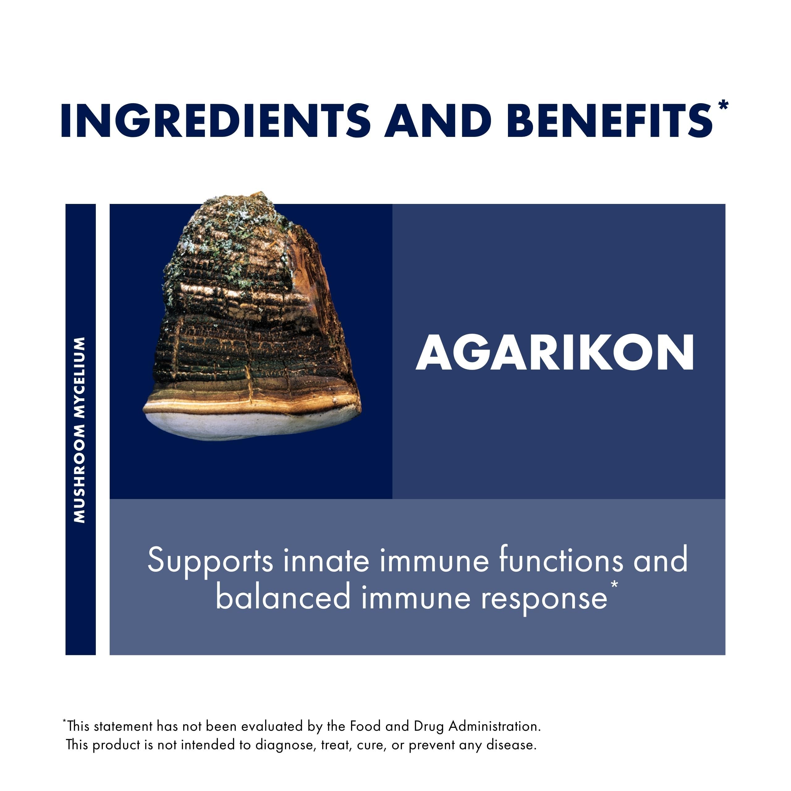 Host Defense Agarikon Capsules USA-grown mycelium on organic substrate for immune balance.