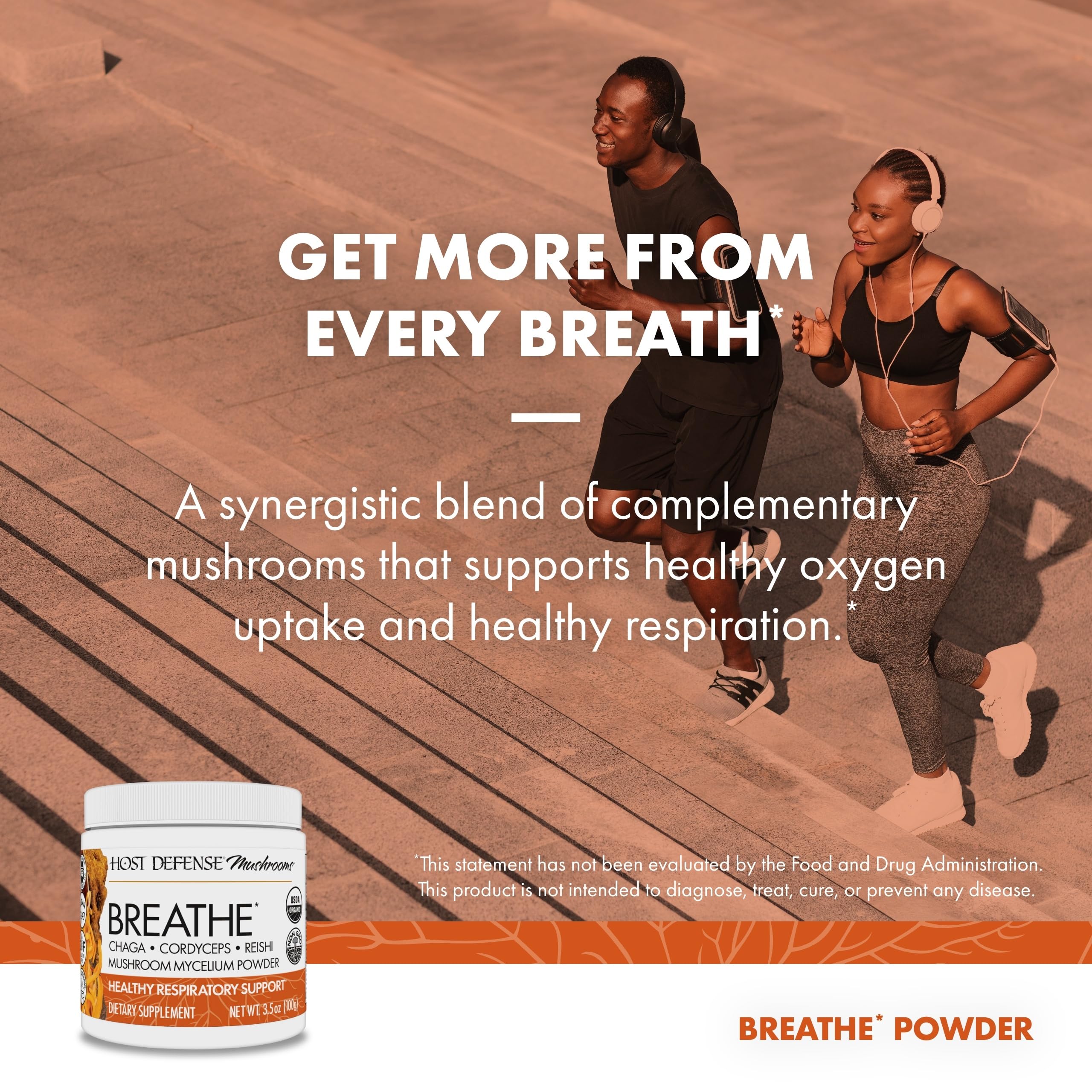 Jar label on Host Defense Breathe highlights ingredients and purpose.