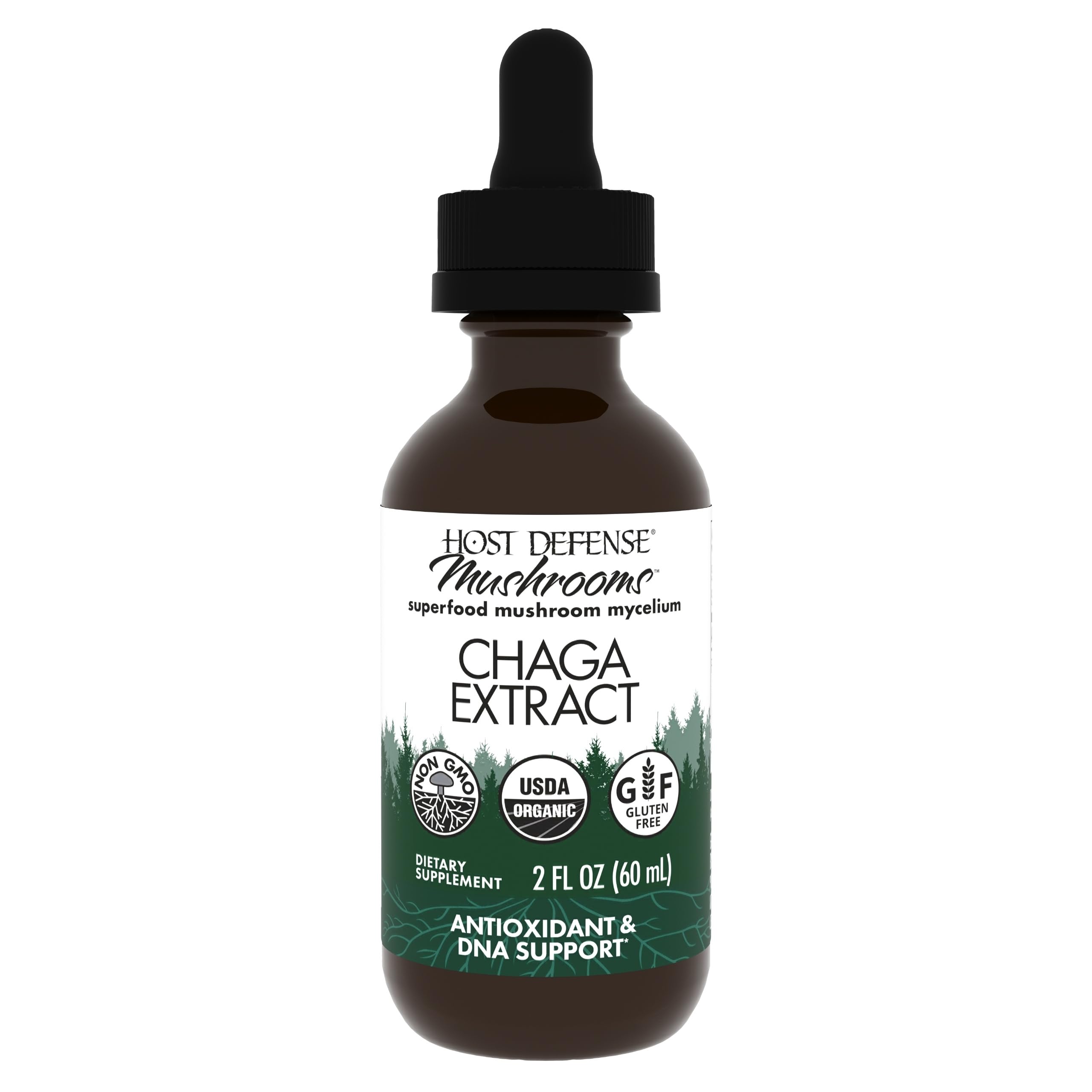 Host Defense Chaga extract bottle pouring for convenient daily use and antioxidant support