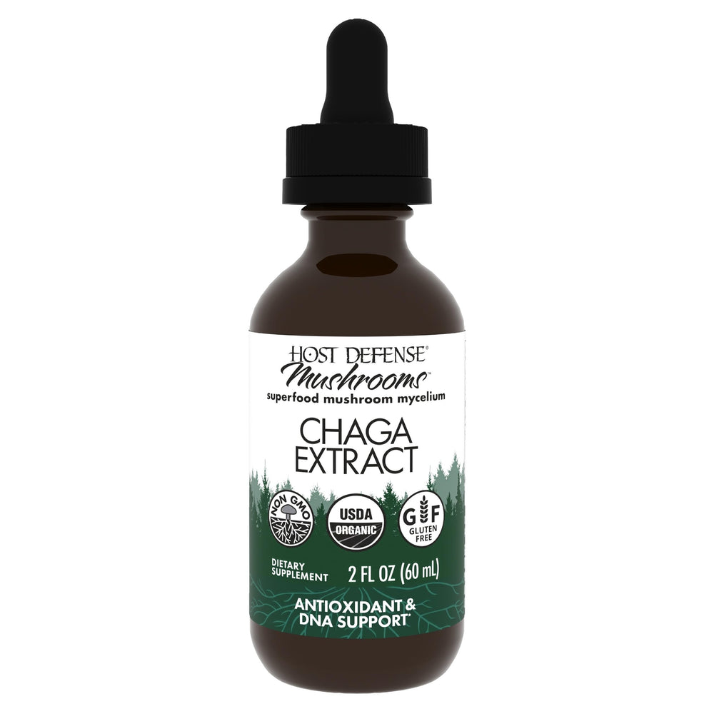 Host Defense Chaga extract bottle pouring for convenient daily use and antioxidant support