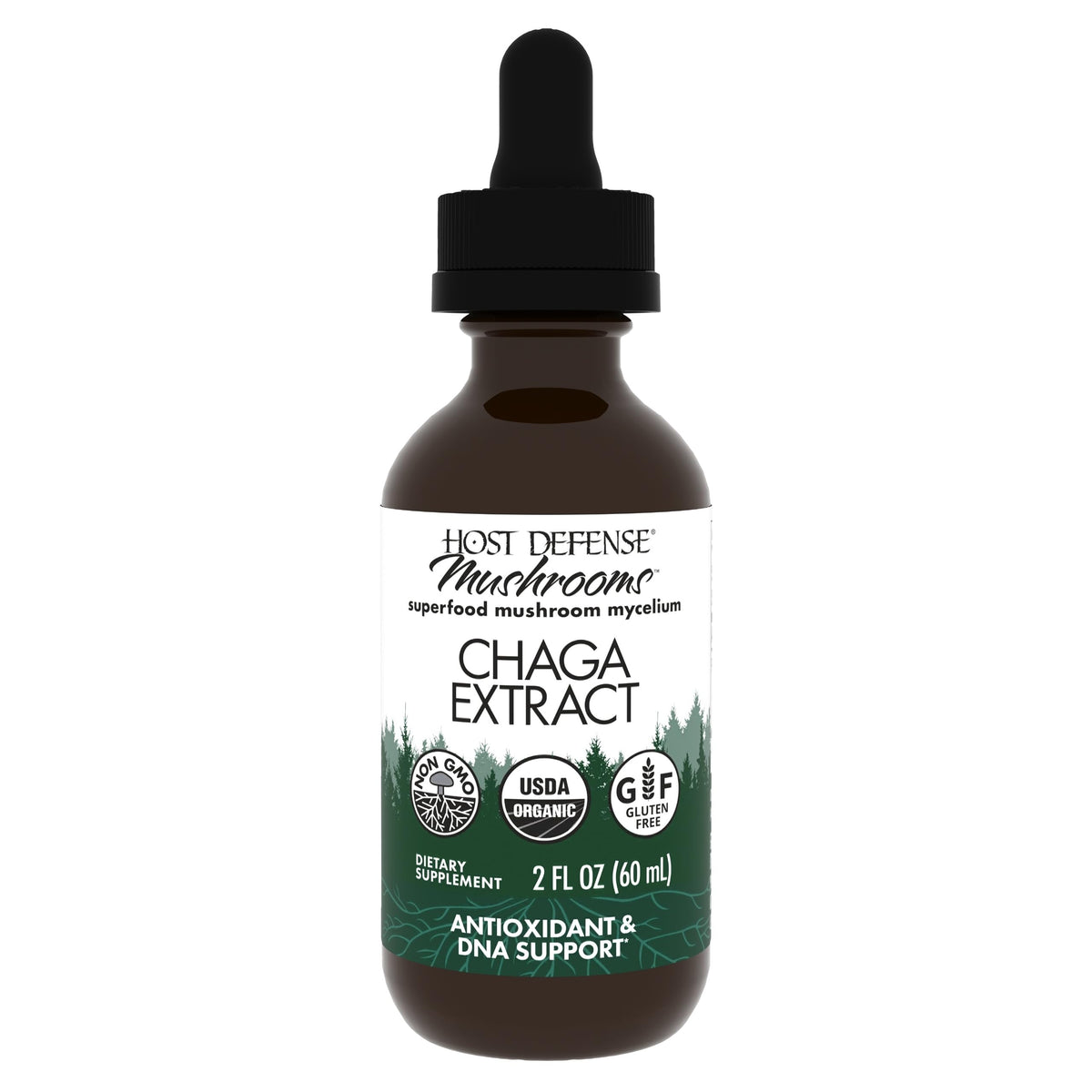 Host Defense Chaga extract bottle pouring for convenient daily use and antioxidant support