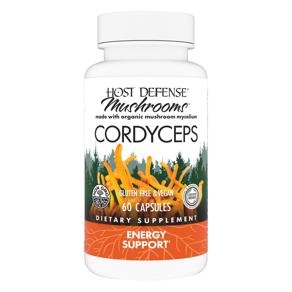Host Defense Cordyceps capsules bottle front signaling daily immune and energy support