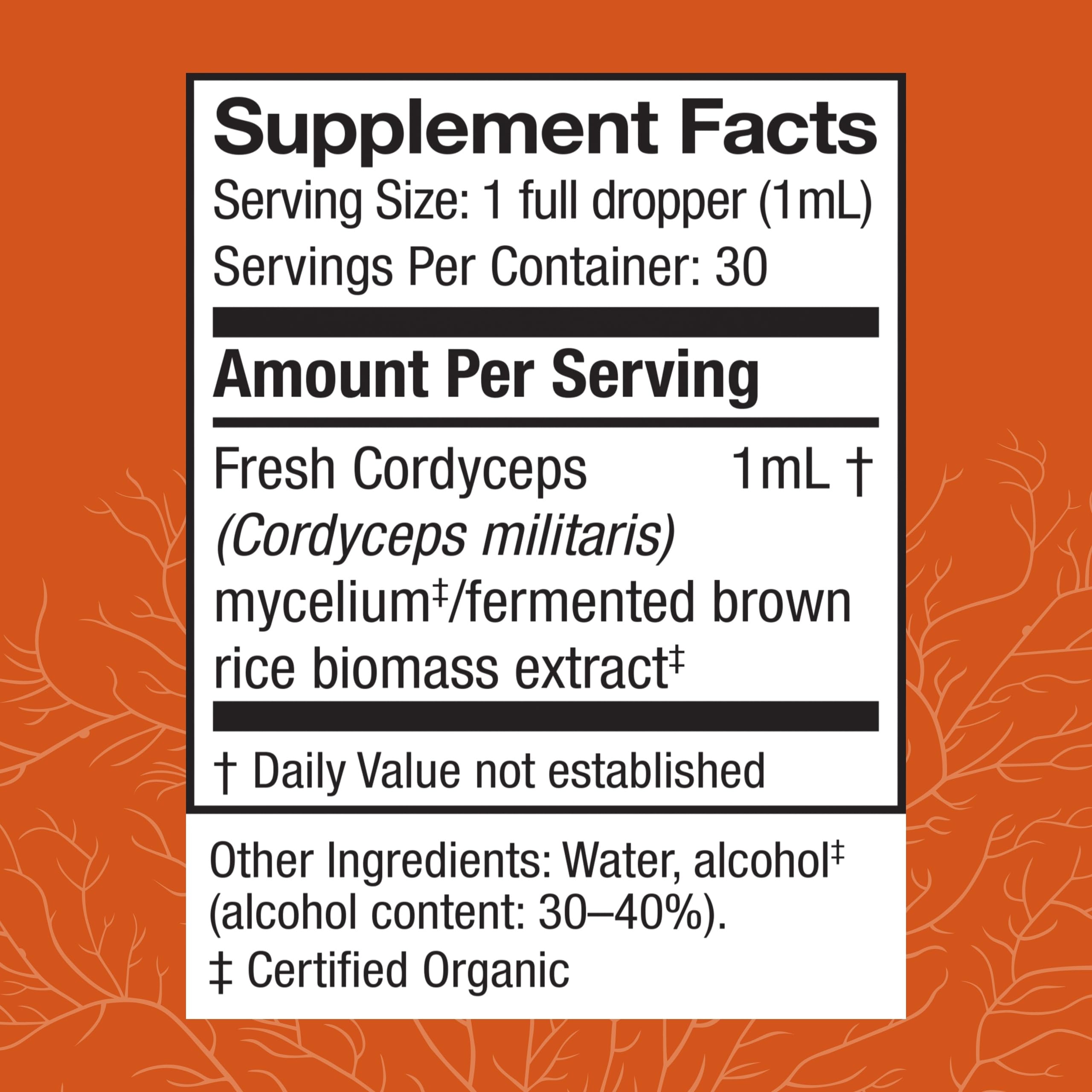 Host Defense Cordyceps dropper dispensing for easy daily dosing.