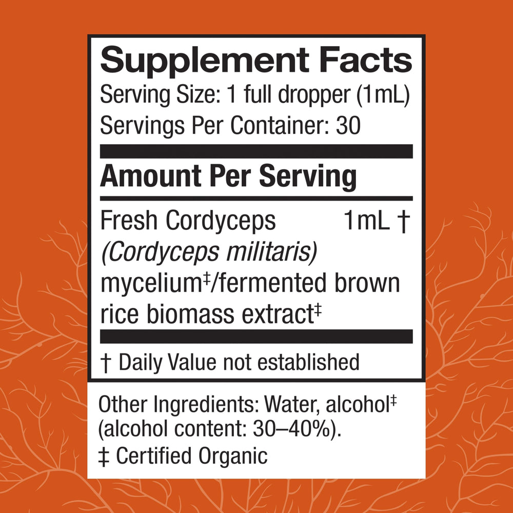 Host Defense Cordyceps dropper dispensing for easy daily dosing.