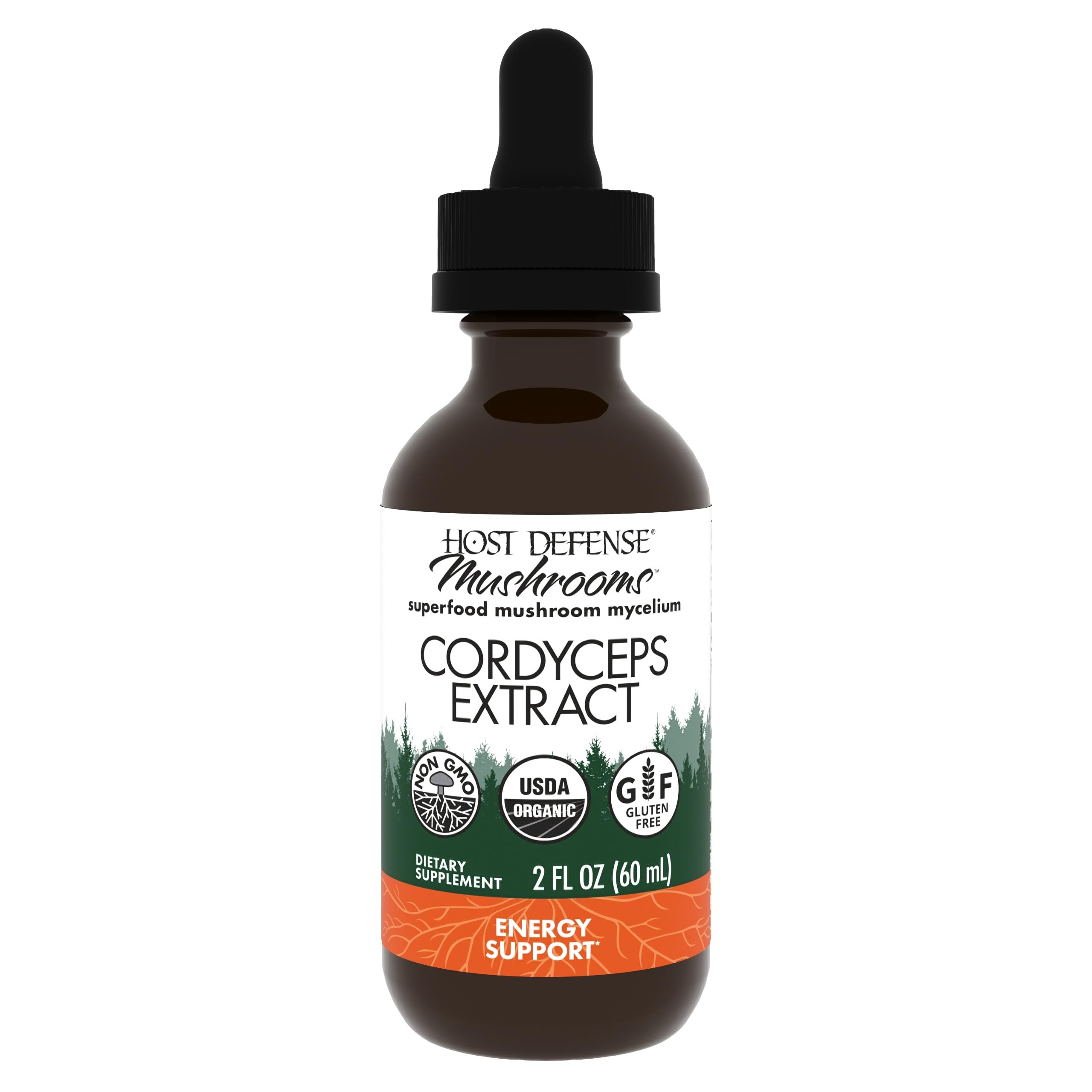 Host Defense Cordyceps Extract bottle, 2 oz, convenient for daily energy support.