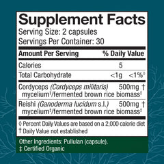 Host Defense CordyChi capsules label closeup highlighting organic mushrooms.