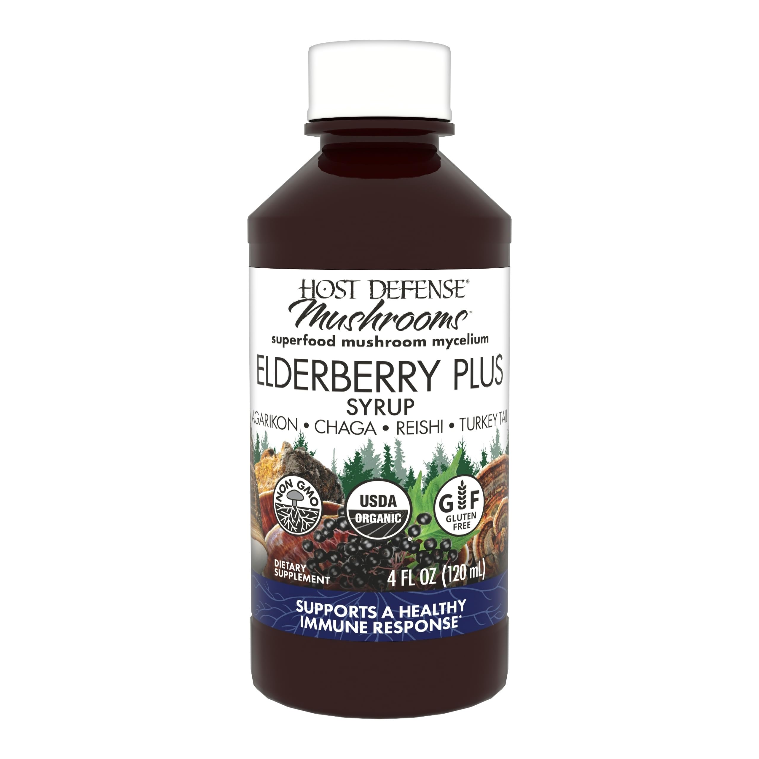 Host Defense Elderberry Plus Syrup bottle—compact 4 oz, ready for daily immune support.