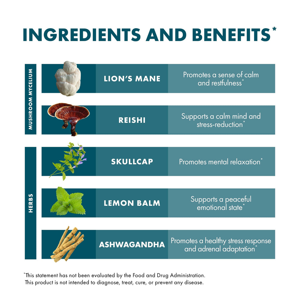 Lemon balm leaf shown as part of the Host Defense blend for gentle mood support.
