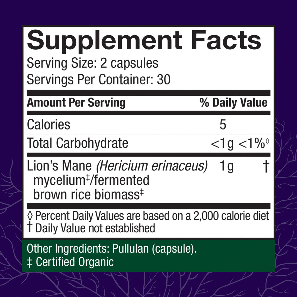 Host Defense Lions Mane capsules-closeup showing smooth, easy-to-swallow formula.