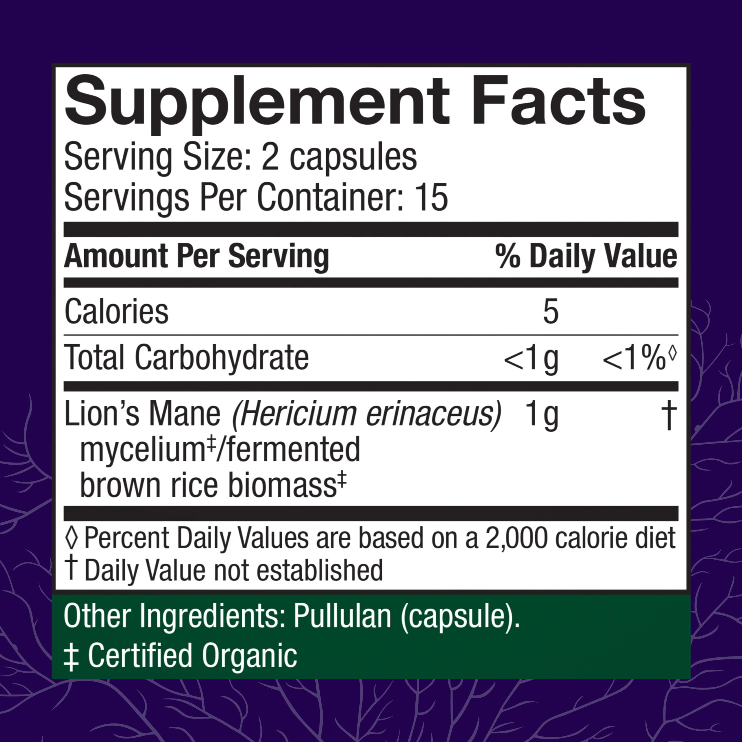 Host Defense Lion's Mane capsules close-up highlighting easy daily supplementation.