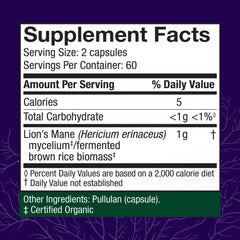 Host Defense Lions Mane capsules closeup shows convenient daily capsules.