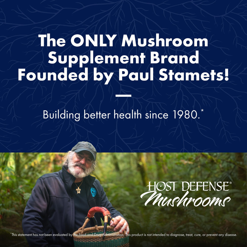 Host Defense Lion's Mane label-front highlighting organic, gluten-free, USA-grown claims