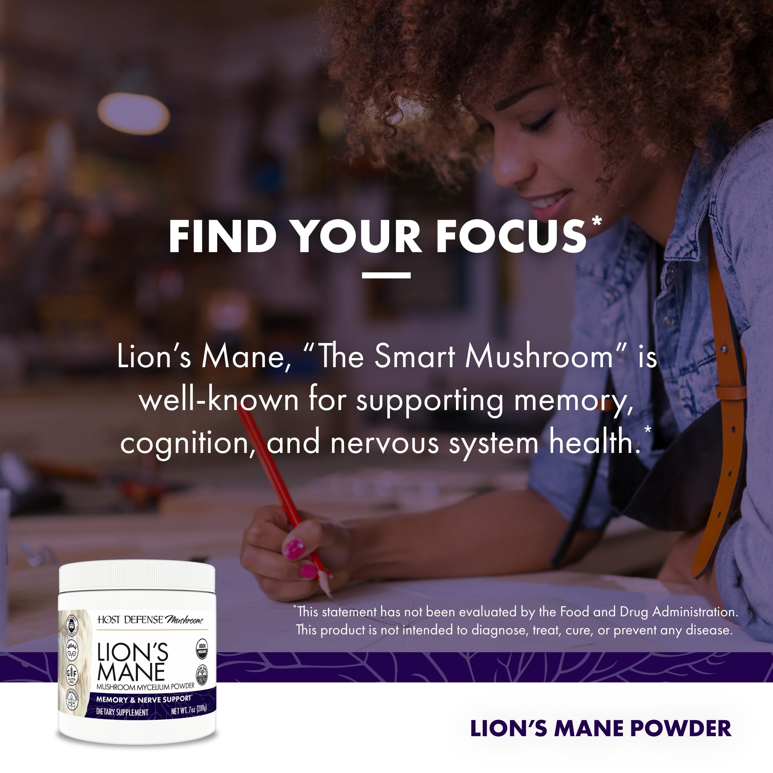 USA-grown organic mushroom mycelium used in Host Defense Lion's Mane.