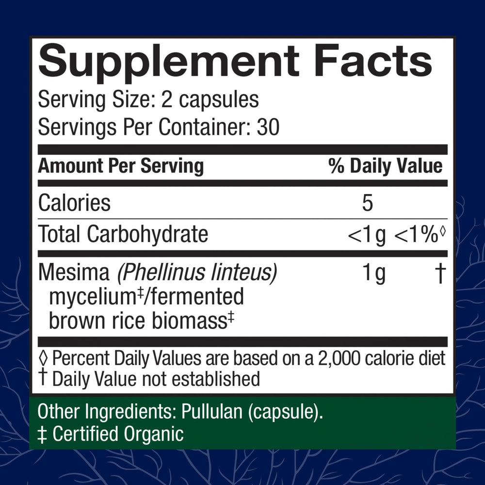 Host Defense Mesima Capsules close-up highlighting convenient daily antioxidant support.