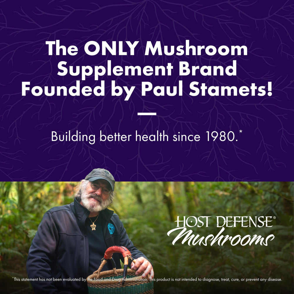 Host Defense Mesima Capsules label emphasizes organic, non-GMO ingredients for clean daily use.