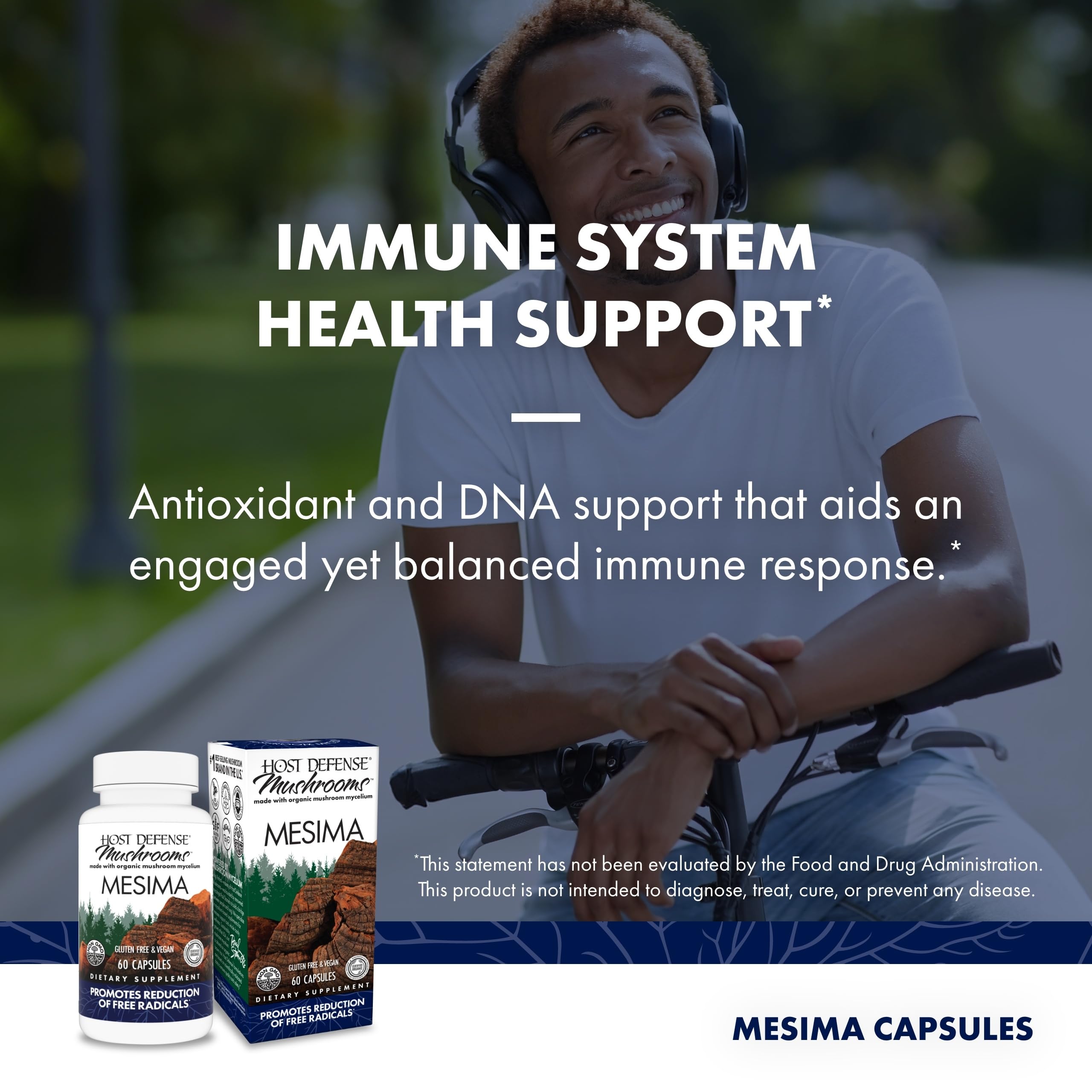 Host Defense Mesima Capsules visual of mushroom mycelium grown on organic brown rice.