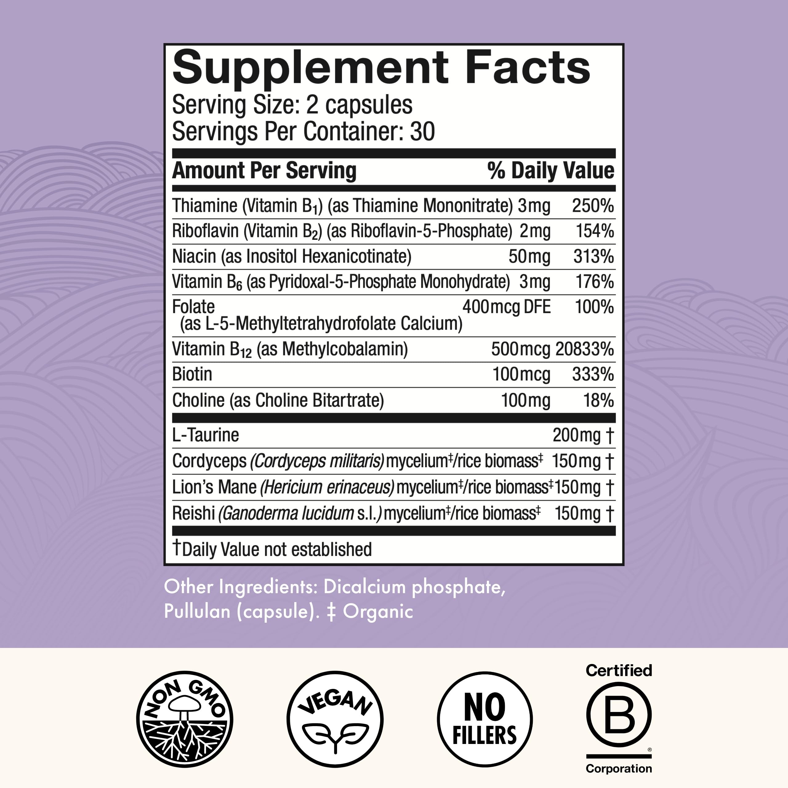 Host Defense MycoBenefits Focus capsules close-up showing easy, daily use.