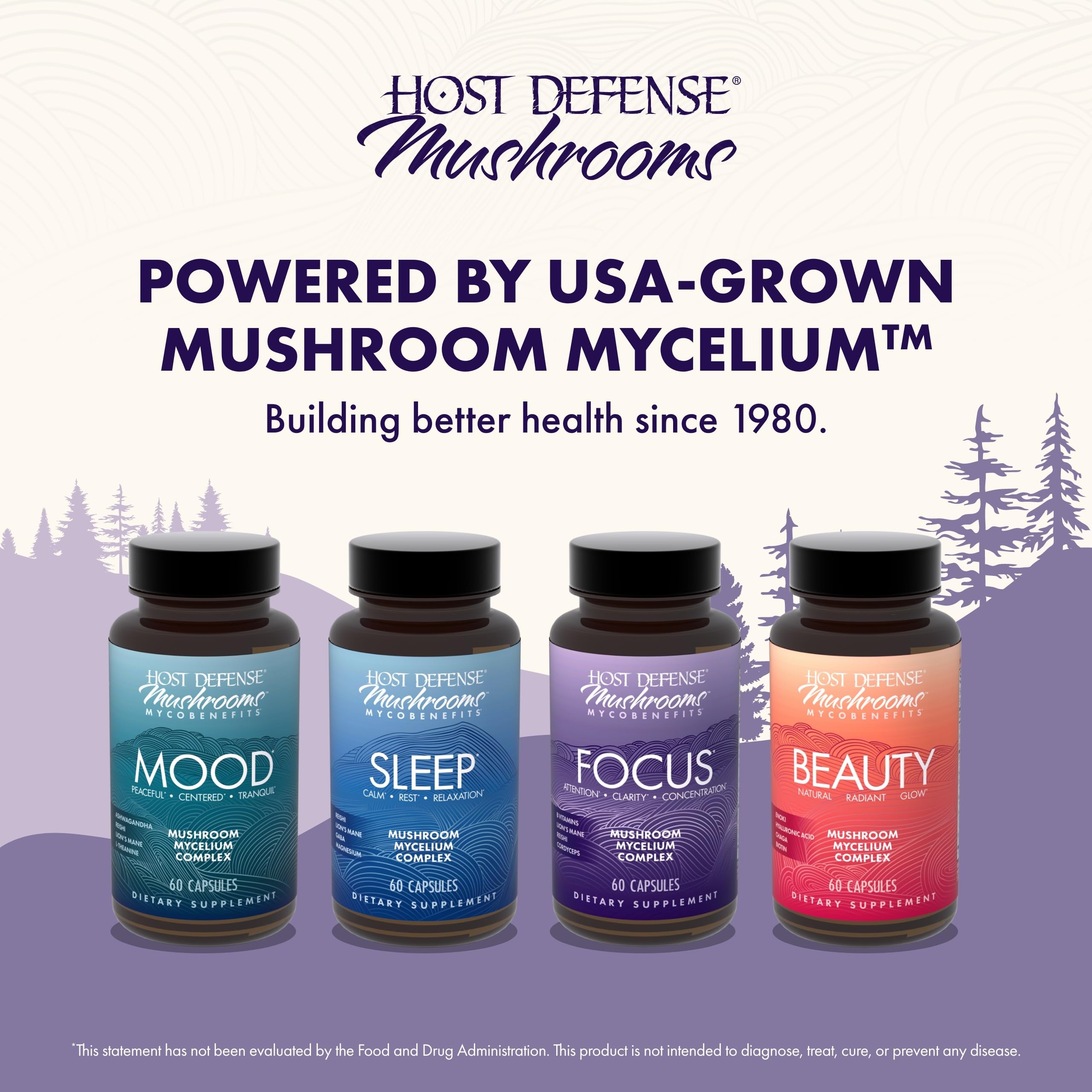Host Defense MycoBenefits Mushroom Mycelium graphic highlighting natural ingredient science.