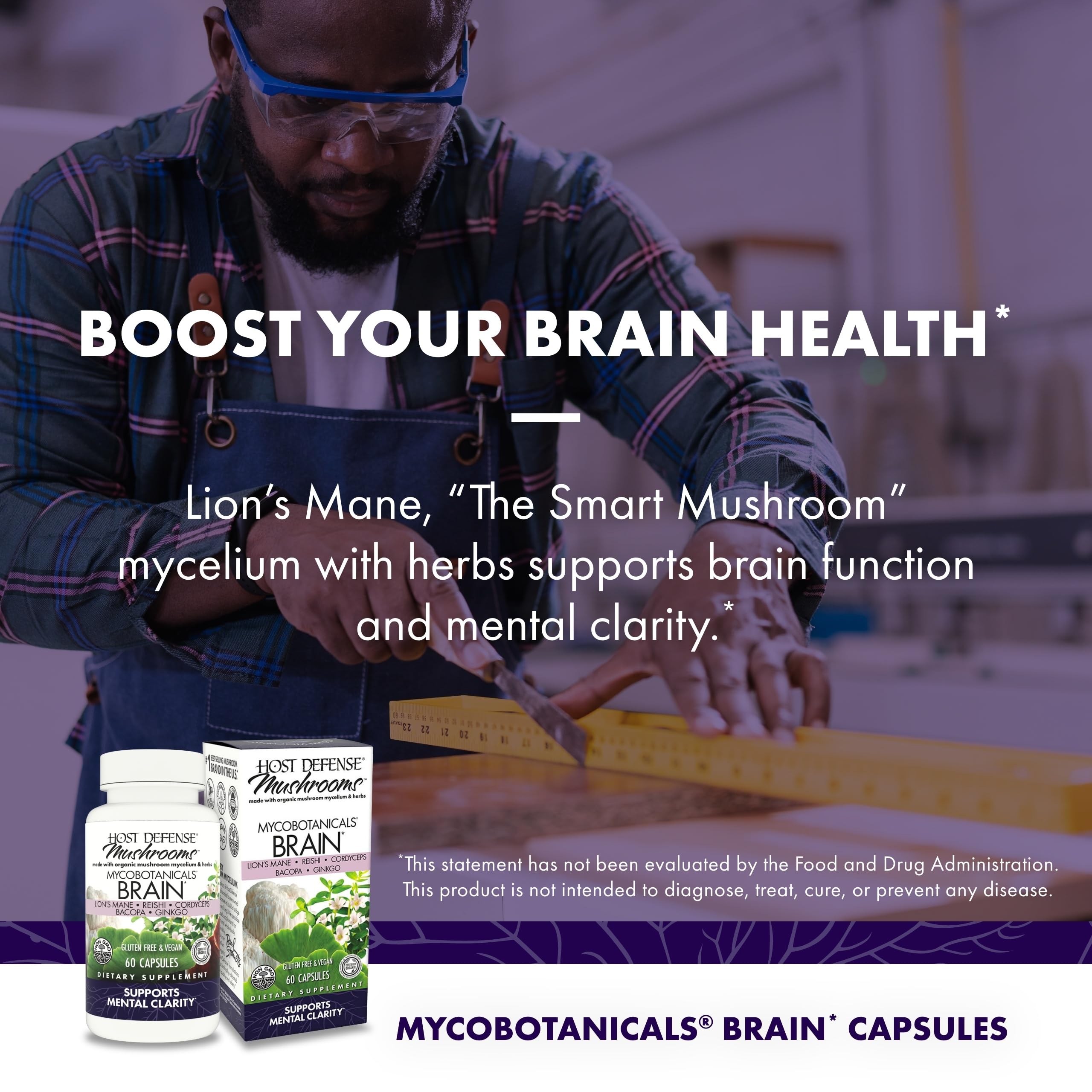 Host Defense MycoBotanicals Brain dispensing scene for easy daily supplementation.
