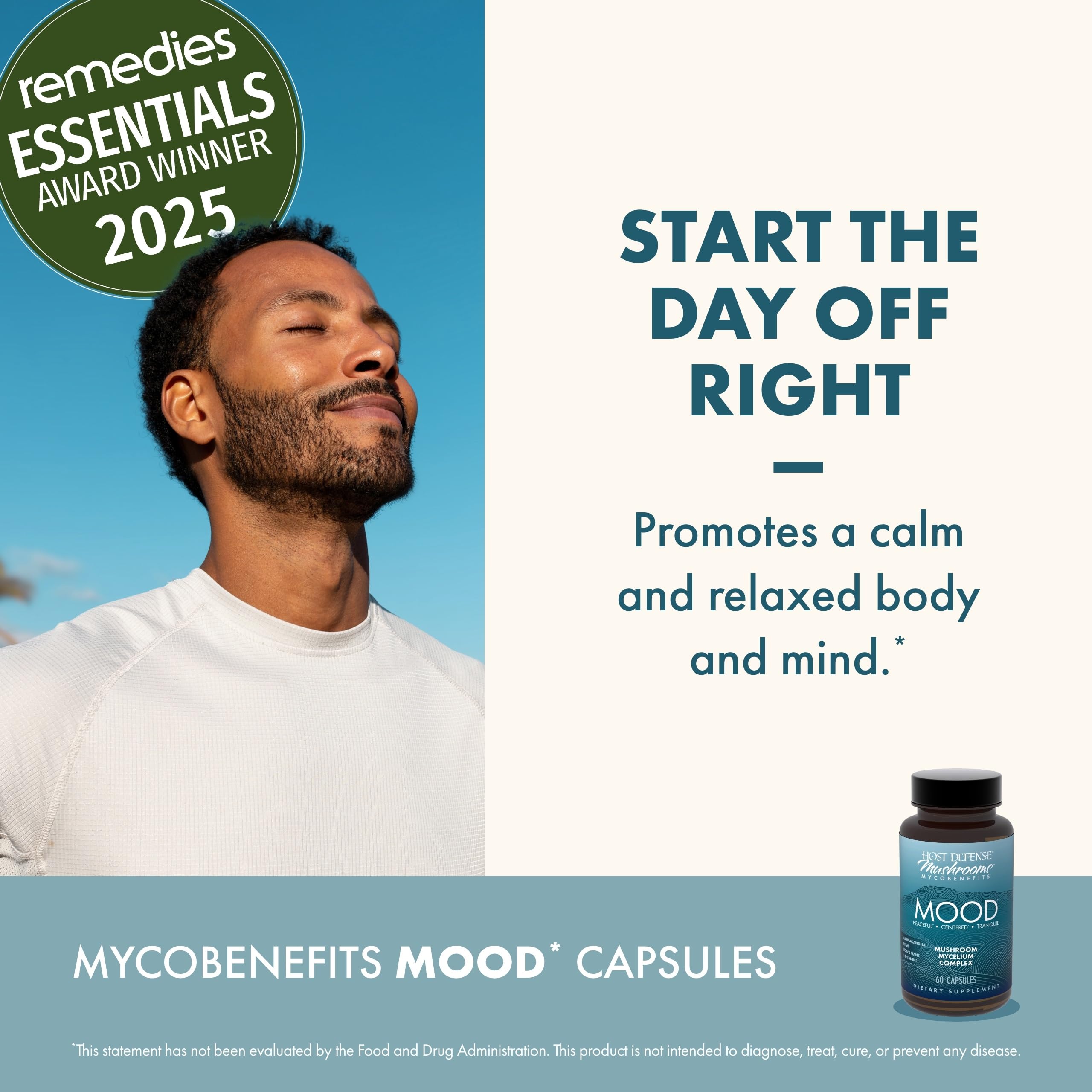 Host Defense MycoBenefits Mood daily-use scene suggests easy integration into routines.